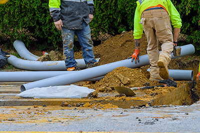repair the broken pipe with replace new water plumbing hole sewer